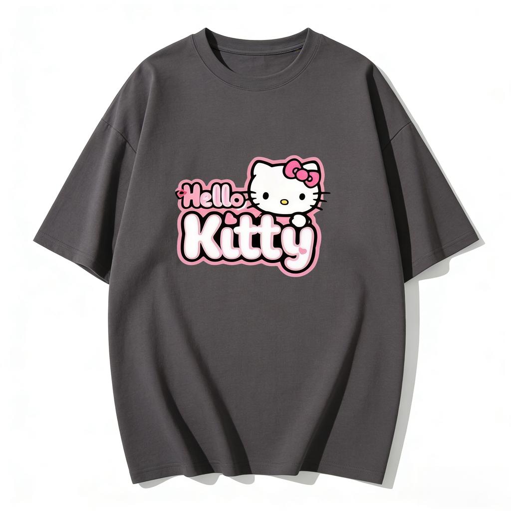 2026 Summer Hello Kitty Cartoon Printed Short Sleeve Pure Cotton Tshirt Parentchild Outfit Classic Fashion Womens Tees Tops