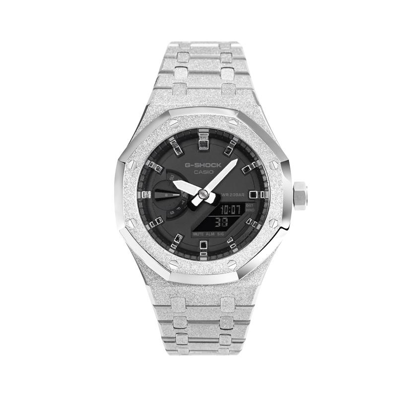 

CASIO Unisex Liquid Crystal/Analog Dual Display Series 44.5mm Black Watch GA-2100-1A1(Team788--) Silver