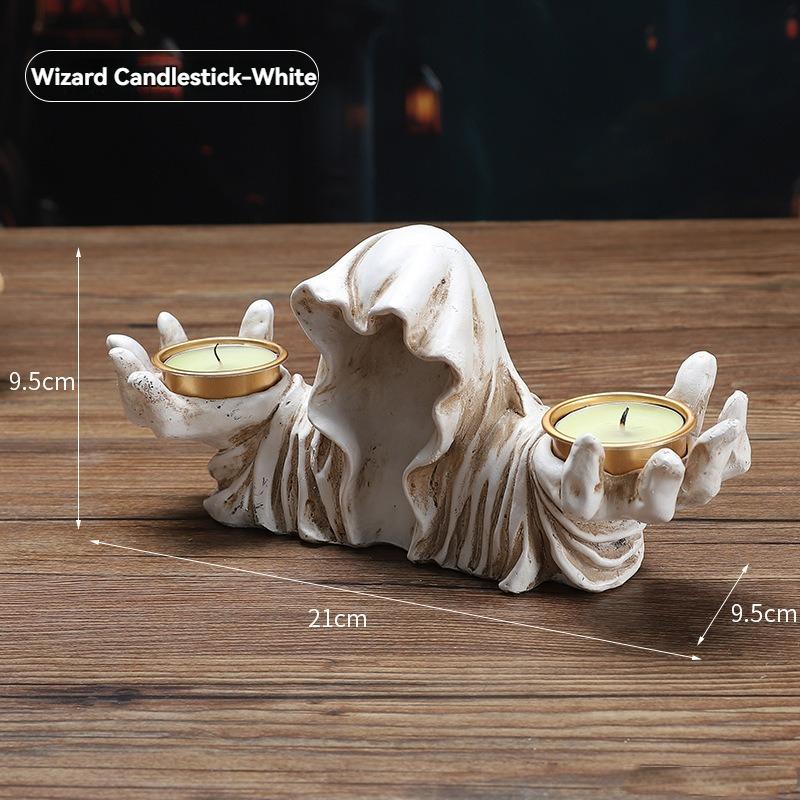 

Black Cat and White Robe Wizard Tealight Candle Holder, Votive Candle Stand, Home Candelabrum