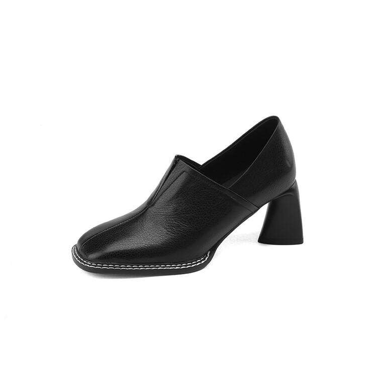 Fashion NEW Spring/Autumn Women Pumps Square Toe Chunky Heel Shoes Split Leather Shoes for Women Concise Slip-on High Heel Handmade Shoe