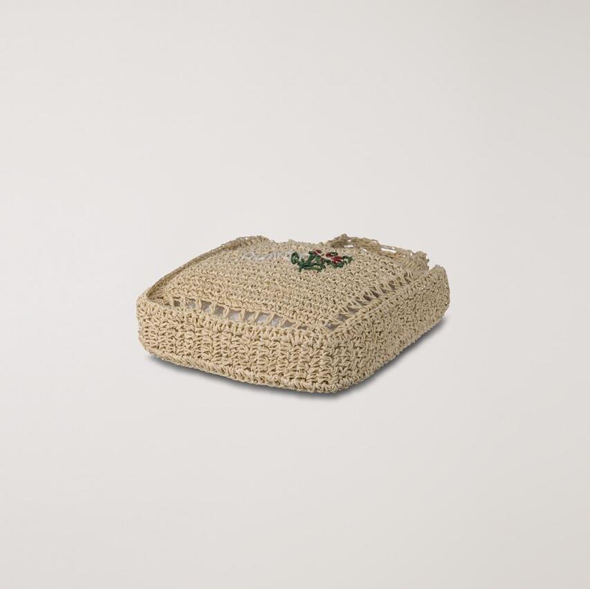 Dunst Hand Drawing Bloom Mini Bag — Handmade Paper Yarn Mini Tote with Floral Embroidery | Korean Designer | Navy / Natural Cream