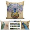 Luxurious Peacock Print Cotton Linen Pillow Case For Elegant Home Decor Sofa Cushion Cover