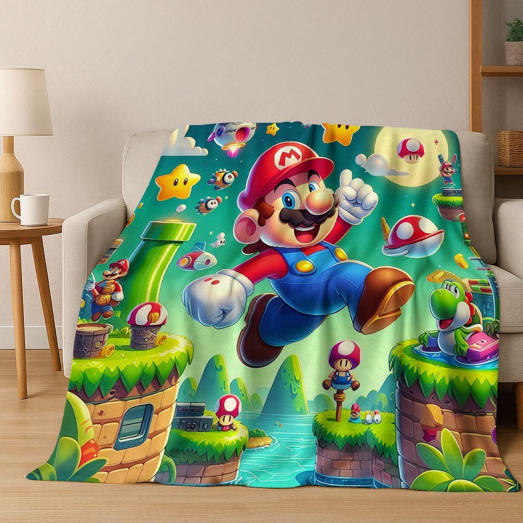 26 Style Mario Cartoon Gift Flannel Blanket,Warm and Cozy Soft Throw Blanket for Home Bedroom Bed Sofa Travel Picnic Cover Kids