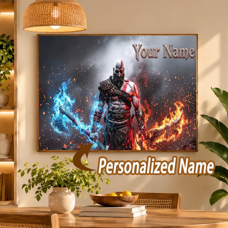 Custom Name God of War Kratos 5D Diamond Painting Personalized Full Drill Diamond Art Kit Gift