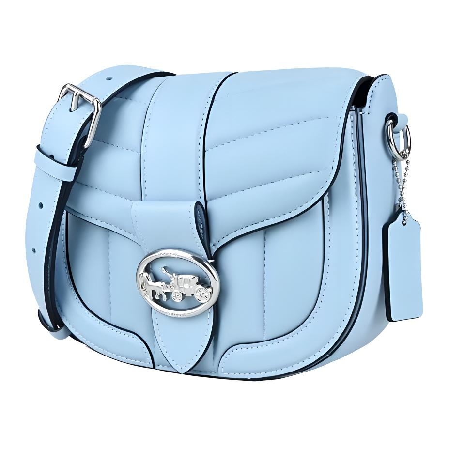 New COACH Georgie Sheepskin Saddle Bag, Shoulder Bag, Crossbody Bag Trumpets Women's Light Blue C2803-SVQVE