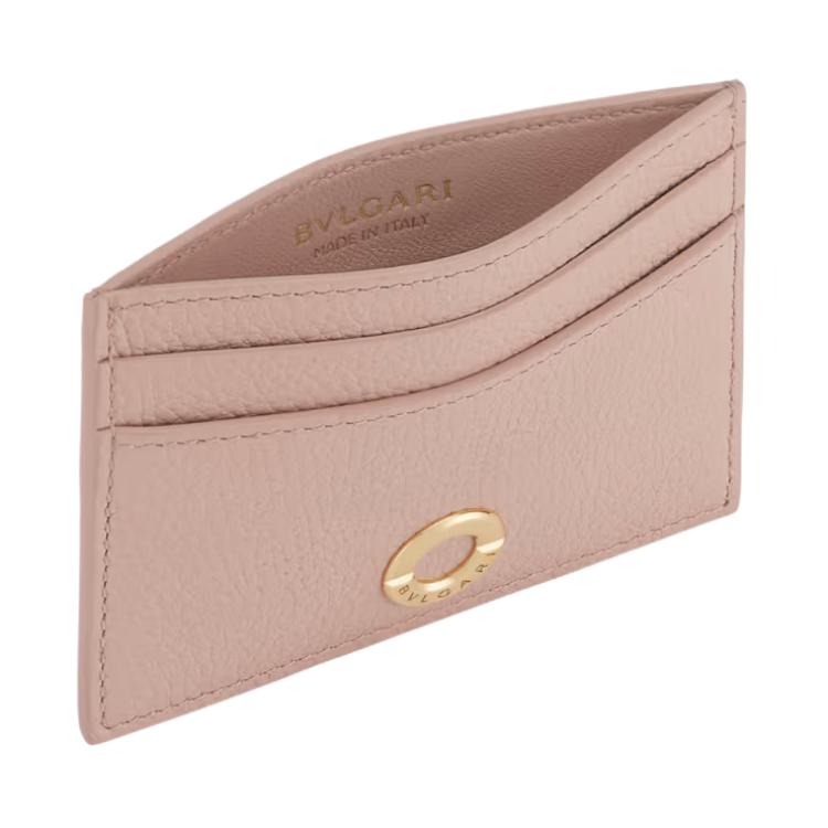 Bvlgari Runde Metall Dekoration Leder Kartenhalter Damen Kartenhalter Rosa 294519