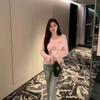 Autumn Winter Women Sweet V-neck Soft Furry Mohair Beading Knitted Sweater Christmas Short Pullover Tops