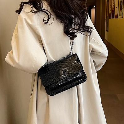 Flip-top Women's Bag Fashion Crocodile Pattern Chain Small Square Bag Classic Messenger Mobile Phone Bag Urban Commuter Shoulder Backpack