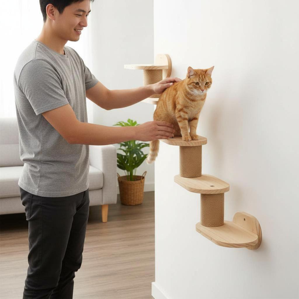 Sisal Rope Cat Stairs Solid Wood Wooden Wall Perch Multi