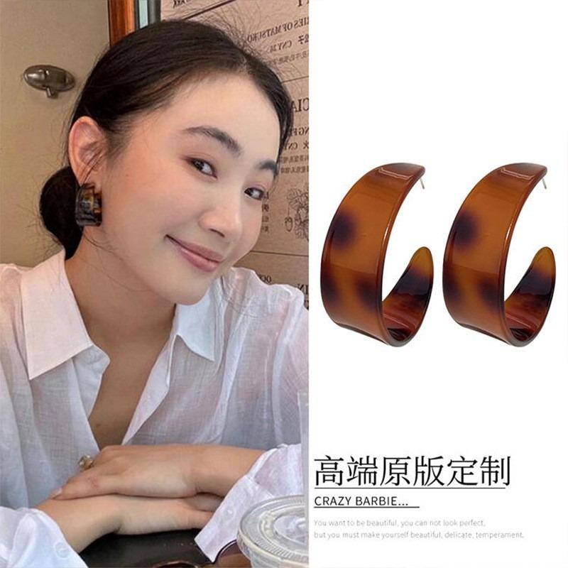 Vintage Maillard Coffee Silver Needle Earrings Fashion Versatile Niche Hong Kong Style Earrings Light Luxury Premium Autumn and Winter Earrings