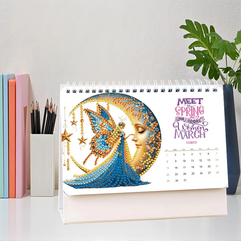 2026 DIY Diamond Painting 13-Page Desk Calendar with Cartoon Designs
