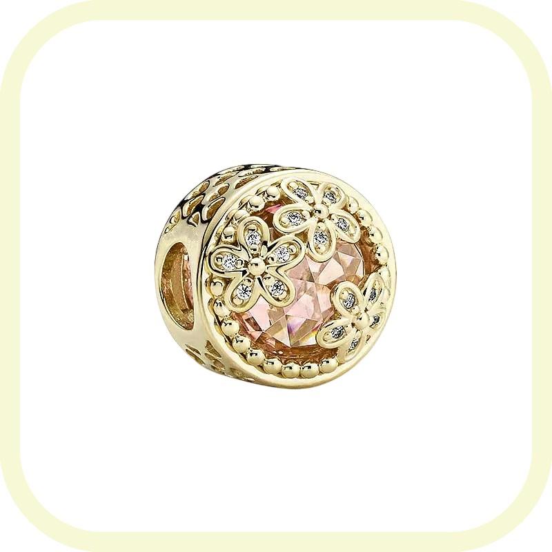 New Golden Flowers Collection Charm Bead Lucky Shamrock Rose in Bloom Daisy Flower Safety Chain Compatible With Authentic Bracelets Do It Yourself Jew