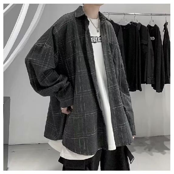 Long Sleeved Shirt, Men'S Summer New Trend, Teenage Shirt, Hong Kong Style, Japanese Style, Loose Plus Inch Shirt Jacket