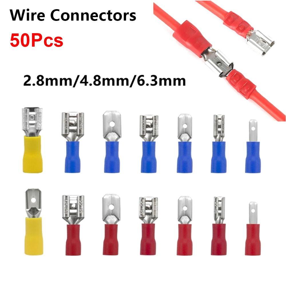 50Pcs 2.8/4.8/6.3mm Wire Connectors Insulated FDD/MDD1.25/2/5.5 Electrical Crimp Terminal Female/Male Spade Quick Disconnects