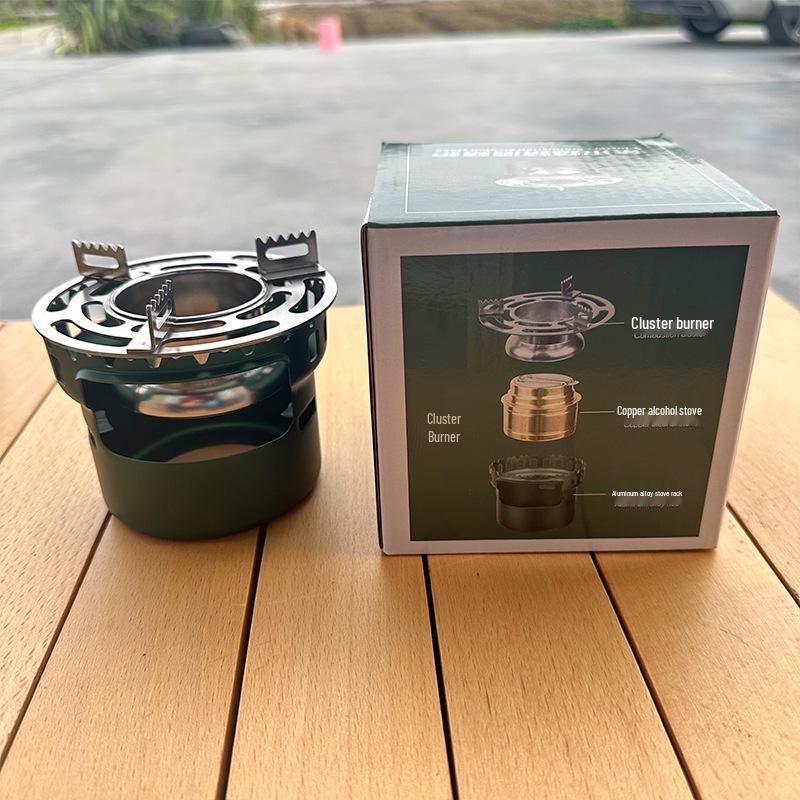 Aluminum Alloy Outdoor Alcohol Stove with Teapot and Insulated Heating Base for Picnic and Household Use