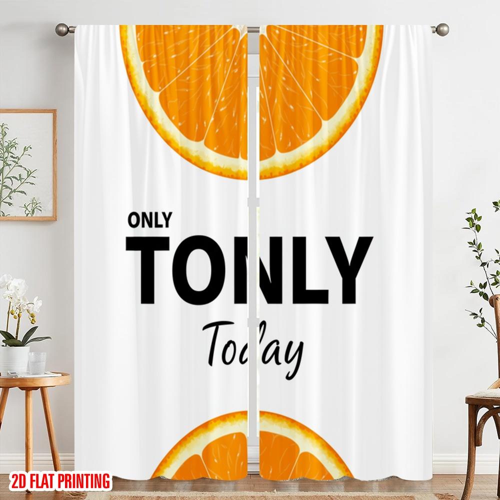 2pcs 2D flat printing Drapes Orange Slice Fabric Without Electricity Festive Curtains for Holiday Home Decor & Gifts
