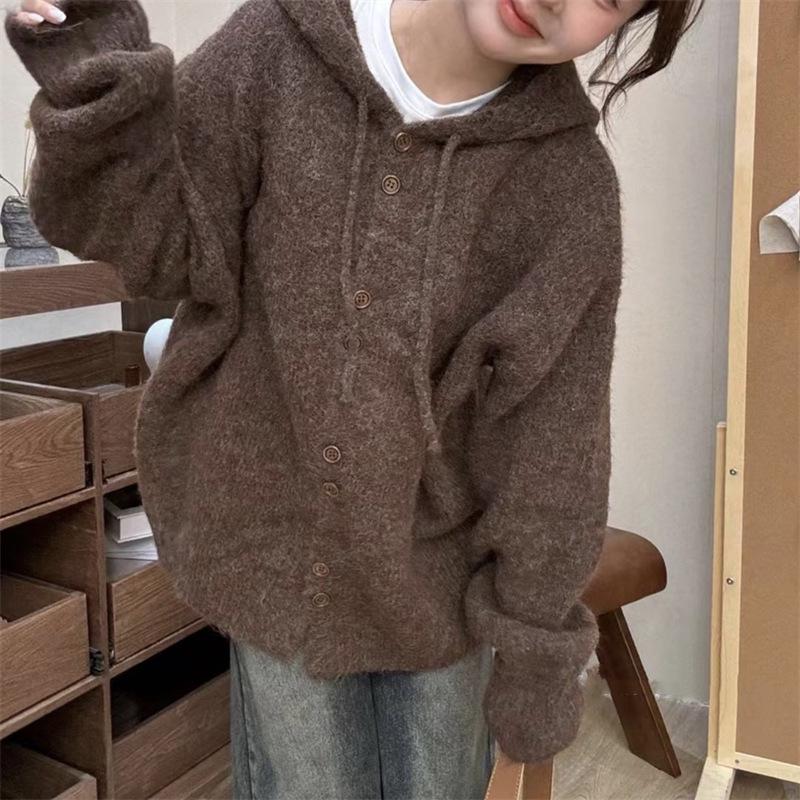 Women's Soft Hooded Knit Cardigan Jacket - Stylish and Versatile for Autumn/Winter 2025