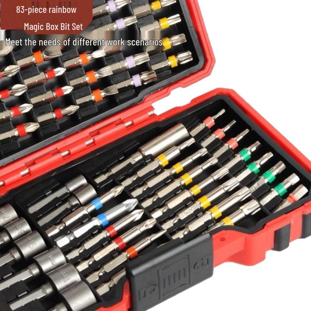 83-teiliges Regenbogen-Zauberkasten Schraubendreher- und Bit-Set - Elektrisch, Sechskant, Schlitz, Kreuzschlitz