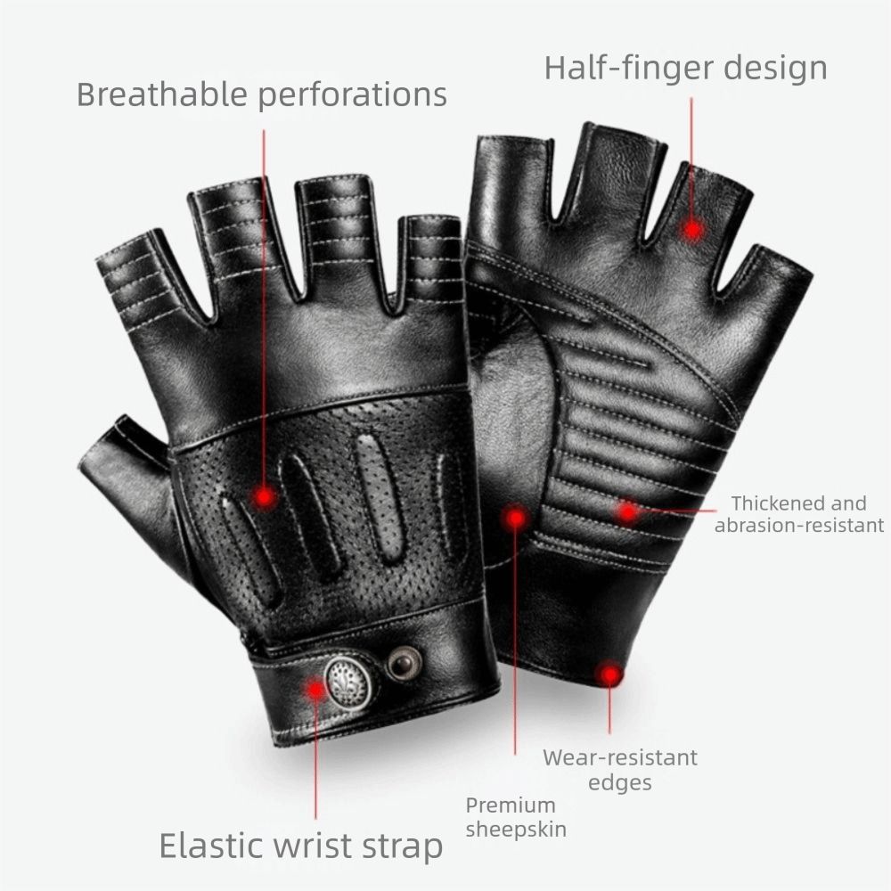 Lightweight Design Half Finger Gloves Genuine Leather Gloves  Daily Outdoor Use