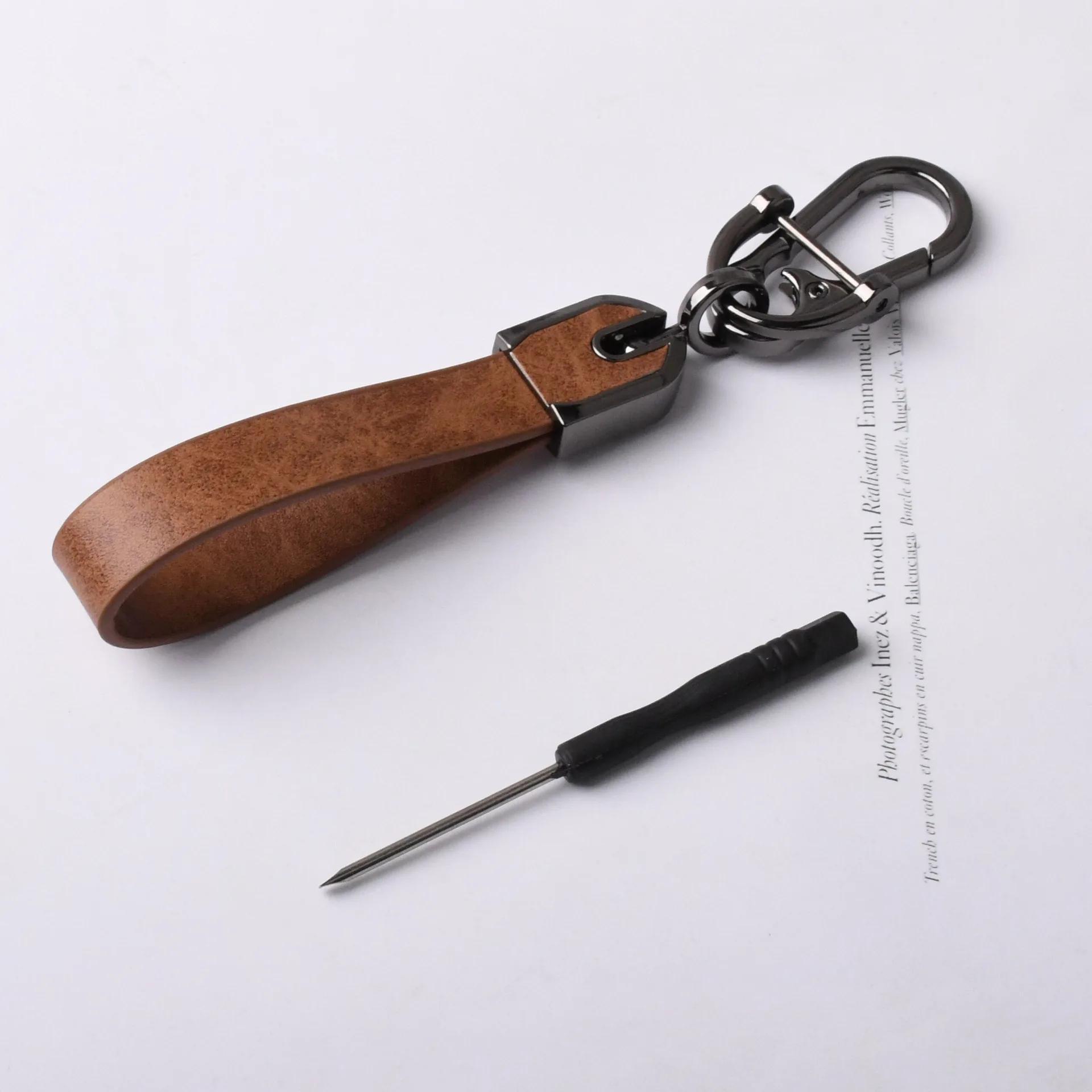 

Personalize Leathers Car High-end Keychain Vintage Anti-Lost Keyring Custom Logo Pendant Key Chain Ring for Men and Women Gift Blank коричневий