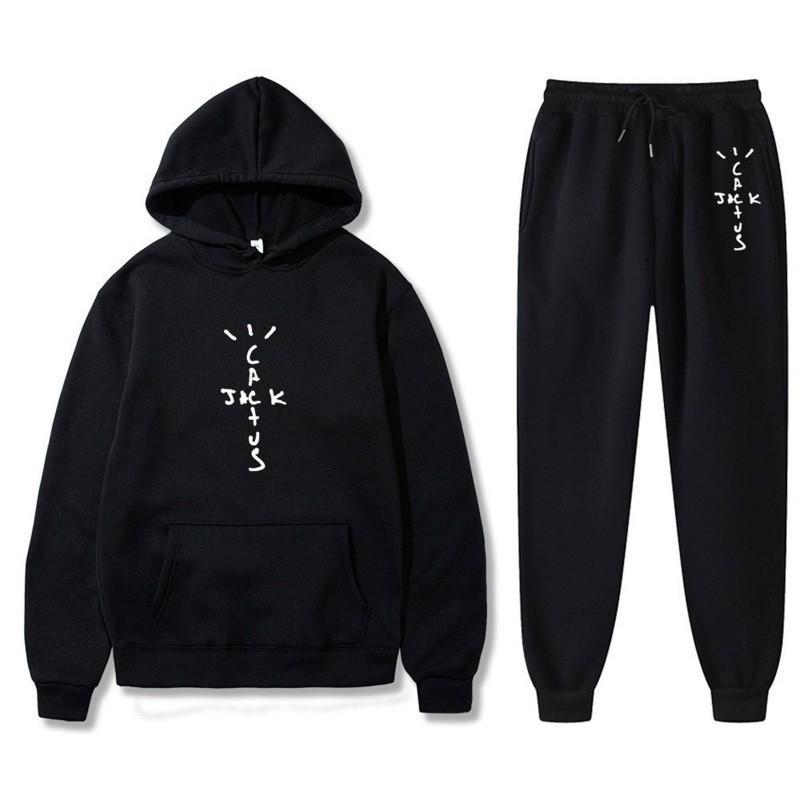 New trendy brand singer fashionable loose men s and women s casual hooded sweatshirt set, trendy printed letters sports S чёрный
