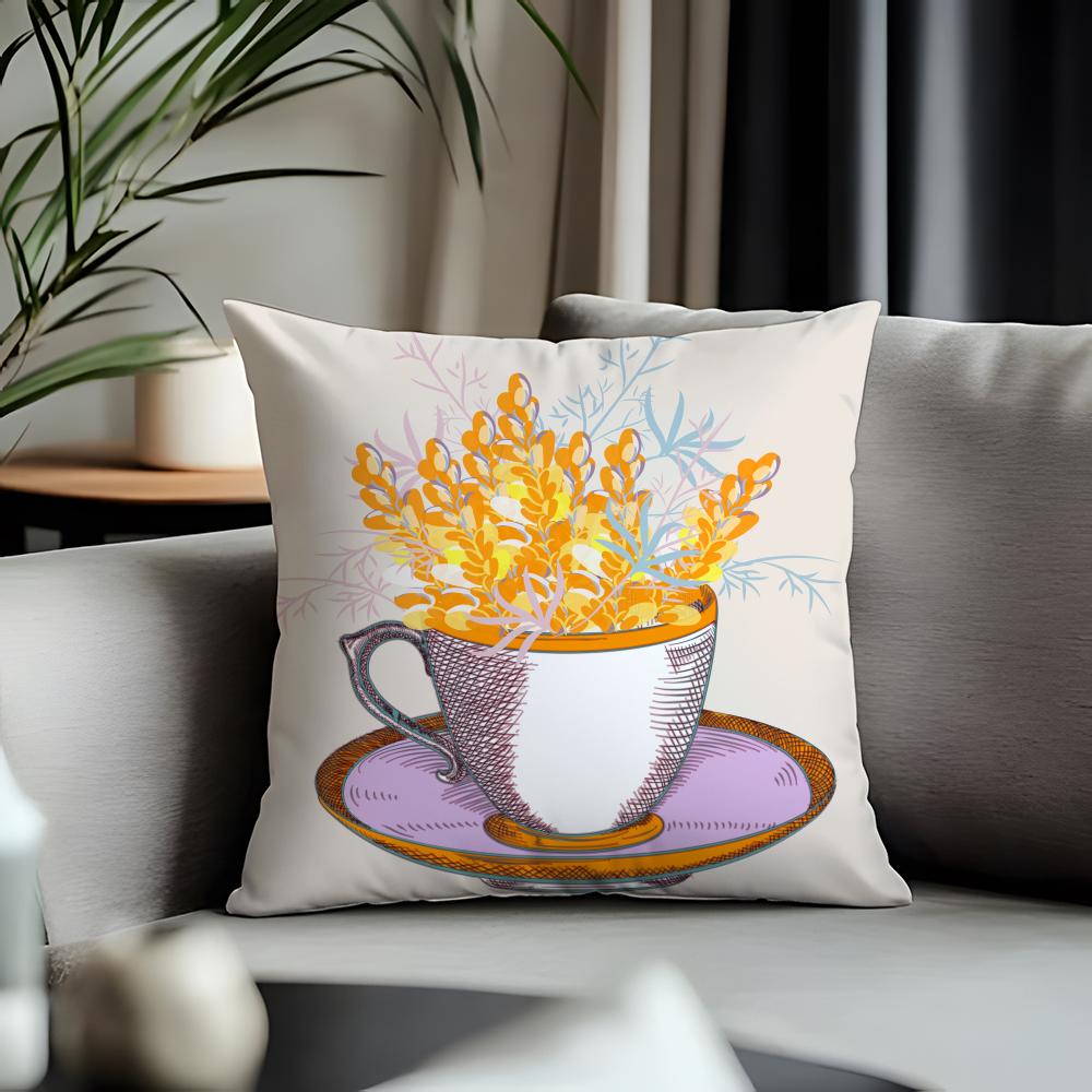 Hot CCup of Flowersew Cushion Cover Antidustmite Pillowcase Invisible Zipper Silky Short Plush Sofa Cushion Cover