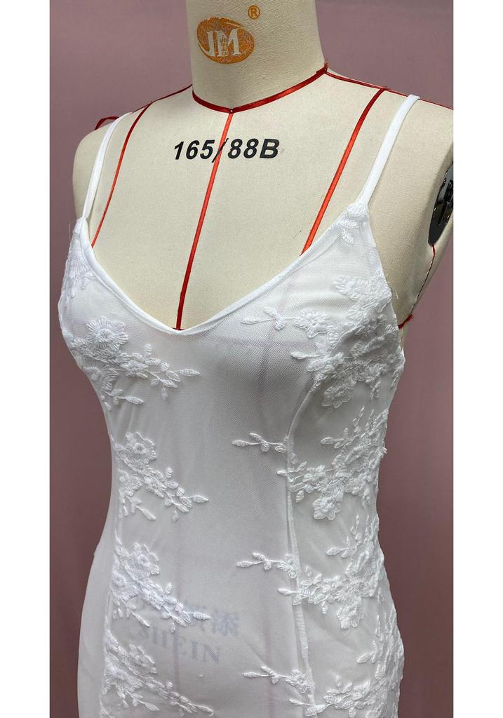 V-neck White Spaghetti Strap Evening Dress - Sexy European & American Style 2025