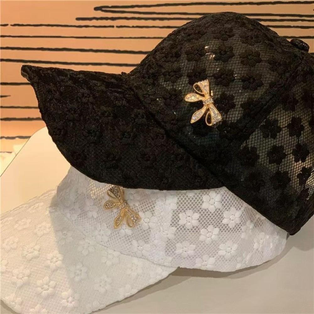 Breathable Hip Hop Cap Lace Rhinestone Bow Peaked Cap Fashion Baseball Cap Outdoor Sports