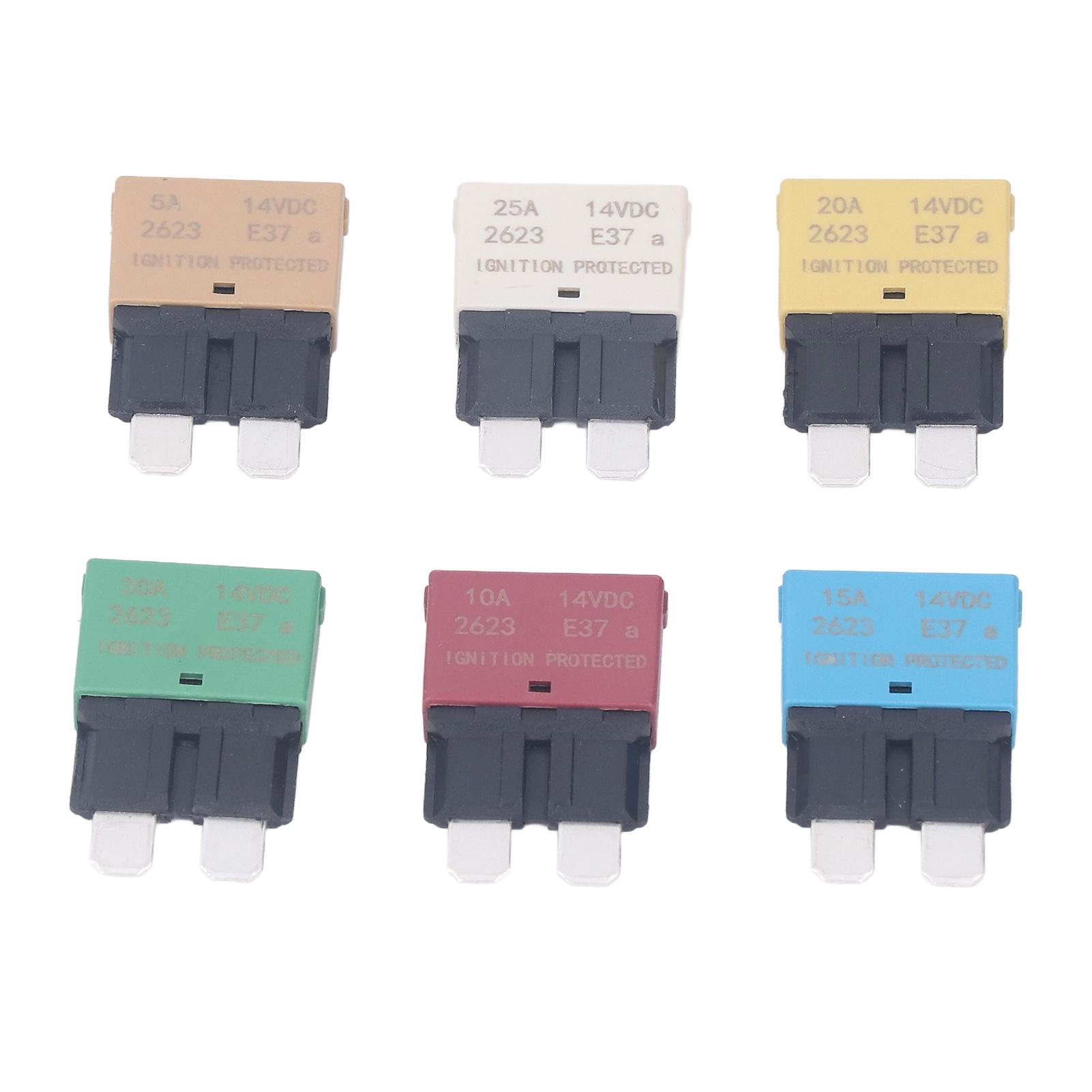 

Набор мини-автоматических предохранителей с самовосстановлением E37 ATM 5A 10A 15A 20A 25A 30A 14 В постоянного тока, 6 шт.