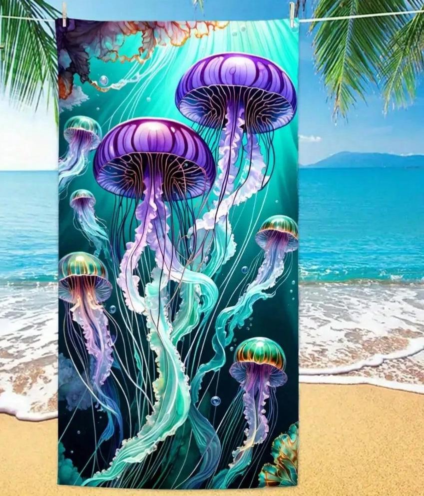 Jellyfish print beach towel with ultrafine fiber,fast drying,strong water absorption,beach swimming pool ocean pattern bathtowel