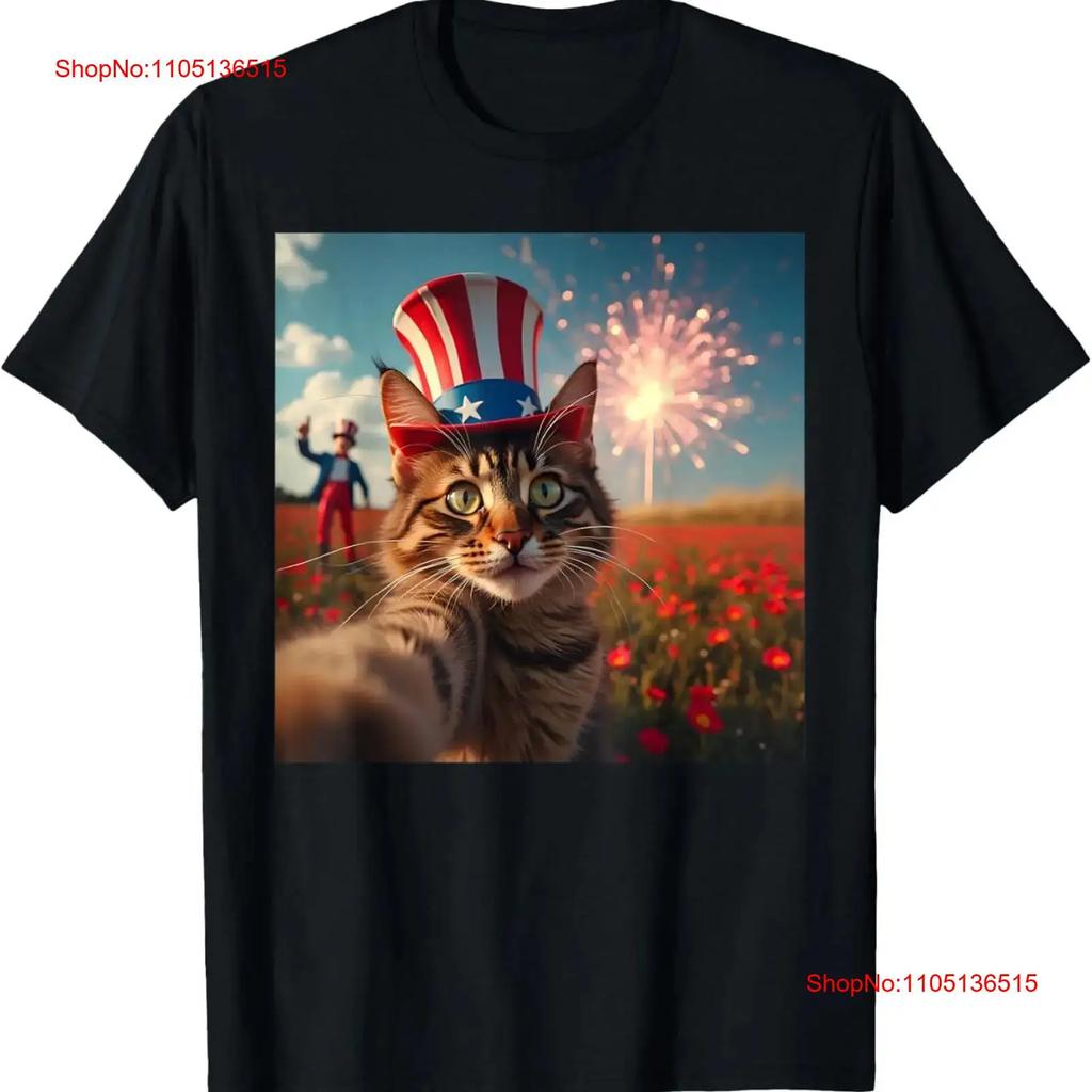 Cat selfie 4th of july American Flag Patriotic USA T Shirt vintage Washed streetwear homme Comfortable graphic Casual