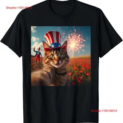 Cat Selfie 4th of July American Flag Patriotic USA T Shirt  Vintage Washed Streetwear Homme Comfortable Graphic Casual