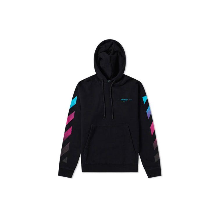 Felpa con cappuccio unisex OFF WHITE AW18, con fodera in pile, gradiente multicolore, nera, OMBB037F181920051088