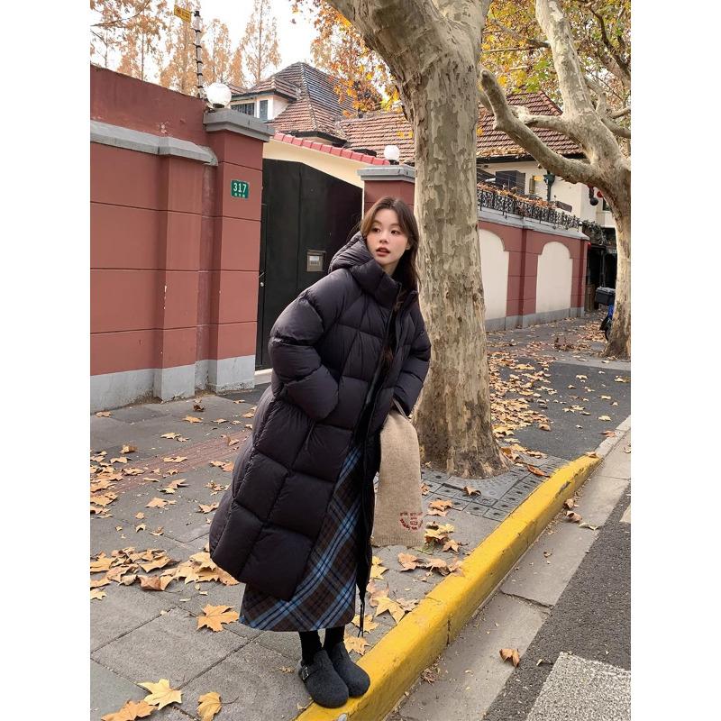 

Женский удлиненный пуховик с капюшоном, оверсайз, зимнее пальто, теплый XL чёрный