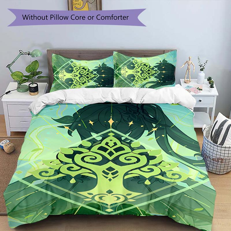 3pcs Genshin Impact pattern bedding set duvet cover set includes duvet cover &pillowcases, perfect all season bedroom decoration & gift