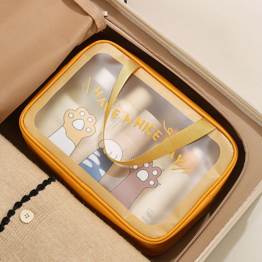 Large Capacity Cartoon PVC Cosmetic Bag Square Wash Pouch Cute Transparent Makeup Bag  Girl