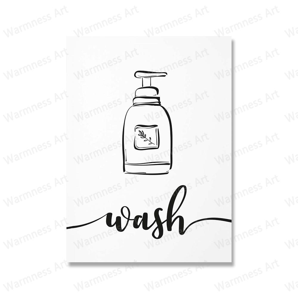 Wash Brush Floss Flush Black and White Minimalism Art WC Toilet Sign Posters Canvas Painting Nordic Wall Picture Bathroom Decor