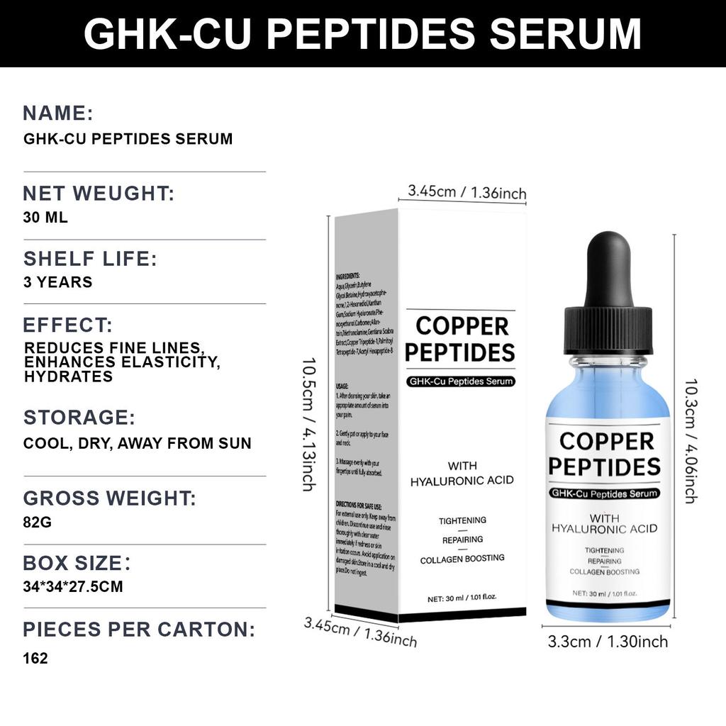 GHK-Cu Měděný Peptidový Sérum 30ml Hloubková Oprava Hydratační Anti-Wrinkle Zpevňující Peptidové Sérum Pleťové Sérum Rozjasnění Tónu Pleti