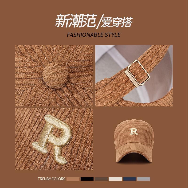 Herbst und Winter neue einfache dreidimensionale Buchstabe R einfarbige gestreifte Baseballkappe Hardtop nicht einstürzend verstellbare Modehut