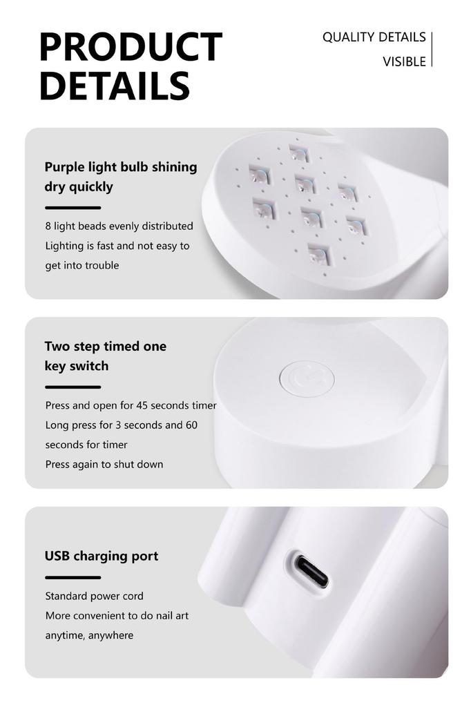 Rechargeable Panda Cube Mini Nail Lamp for Quick Gel Polish Curing