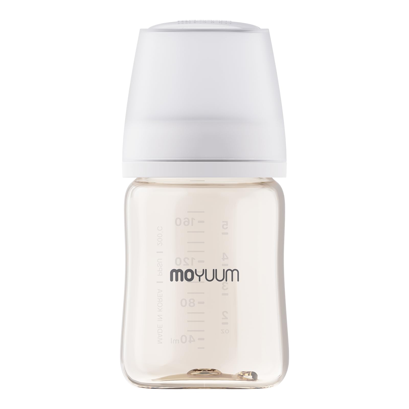 

Пластиковая детская бутылочка MOYUUM, белая, 170 мл (PPSU), для возраста 0 месяцев и старше, широкое горлышко, круглое отверстие, модель 2025