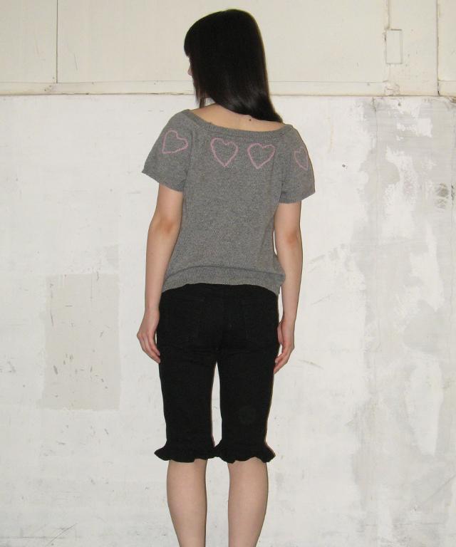 RONRON Heart Line Short Sleeve Knit Gray