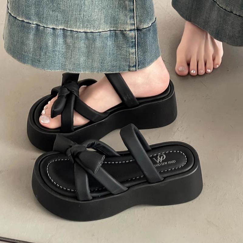 

Flats Women Slippers Bow Platform Designer Shoes Dress Summer Woman s Sandals 2025 Casual Slides Luxury Zapatos Mujer 40 чёрный