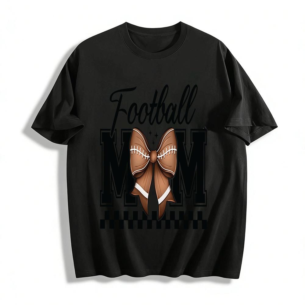 Football Mom Bow Graphic Casual Game Day Top Pure cotton T-shirt XXS