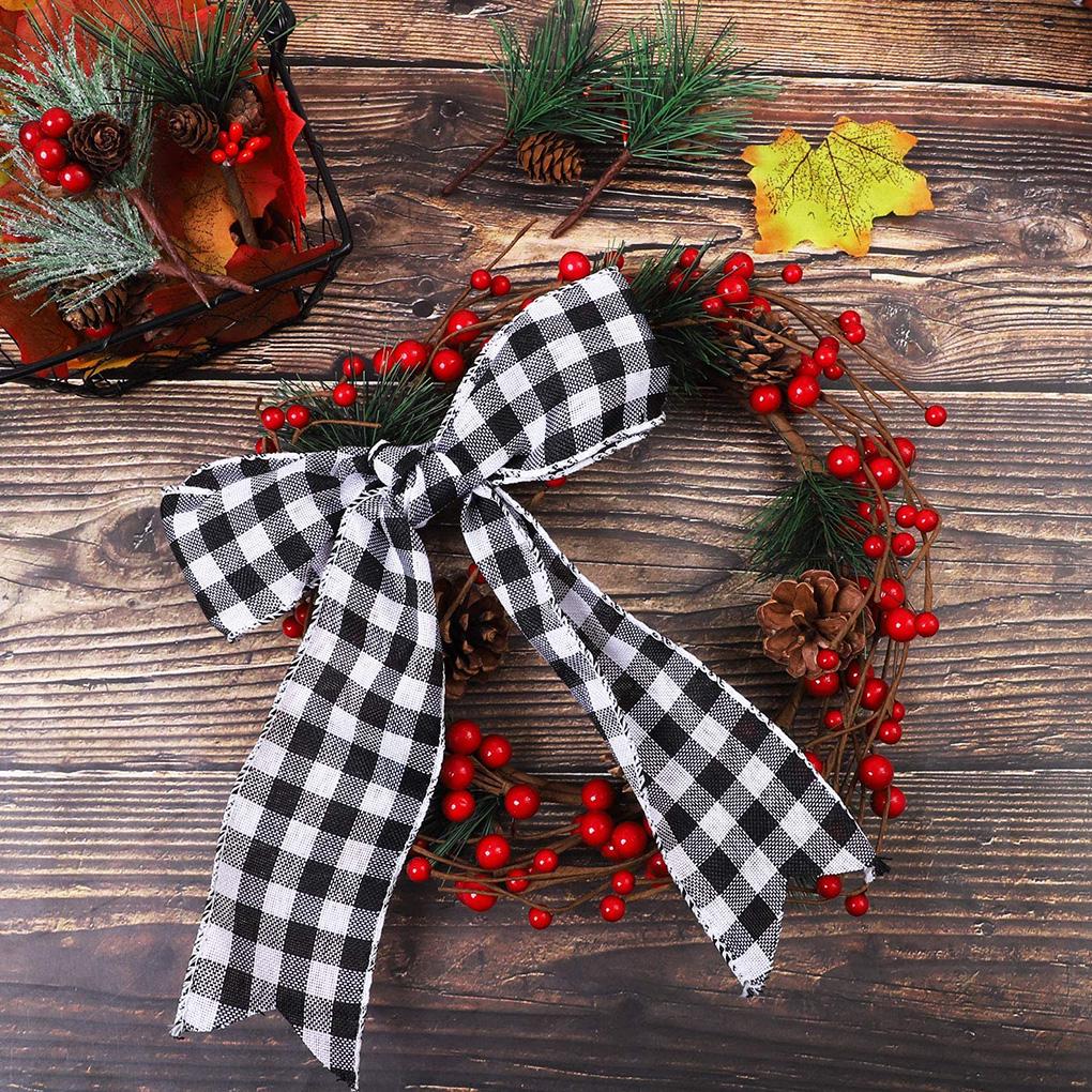 Polyester Gingham Wrapping Ribbon Plaid Burlap Ribbon Christmas Crafts Decoration Braid