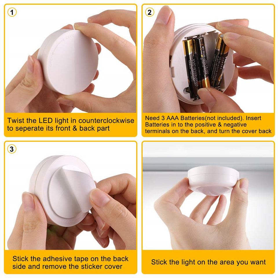 Battery Powered RGB Night Light Led Under Cabinet Lamp Puck Lights with Remote For Home Wardrobe Kitchen Display Case Decoration