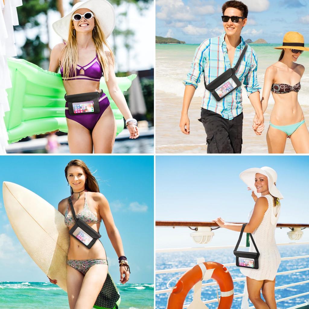 MoKo Waterproof Smartphone Waist Waterproof IPX8 Triple Adjustable Shoulder Perfect for Outdoor and Black Bag, Pouch, Case, Sealed, Strap, Beach,