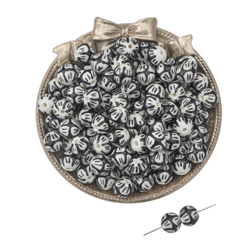 2pcs Handmade Ceramic Porcelain Hand Painted Beads Charm Round Spacer Beads for DIY Necklace Bracelet Jewelry Craft Making Accessories