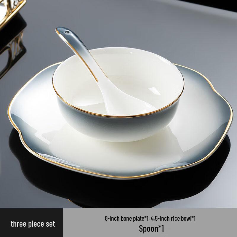 Gradient Gray New Chinese Bone China 3-Piece Dinnerware Set