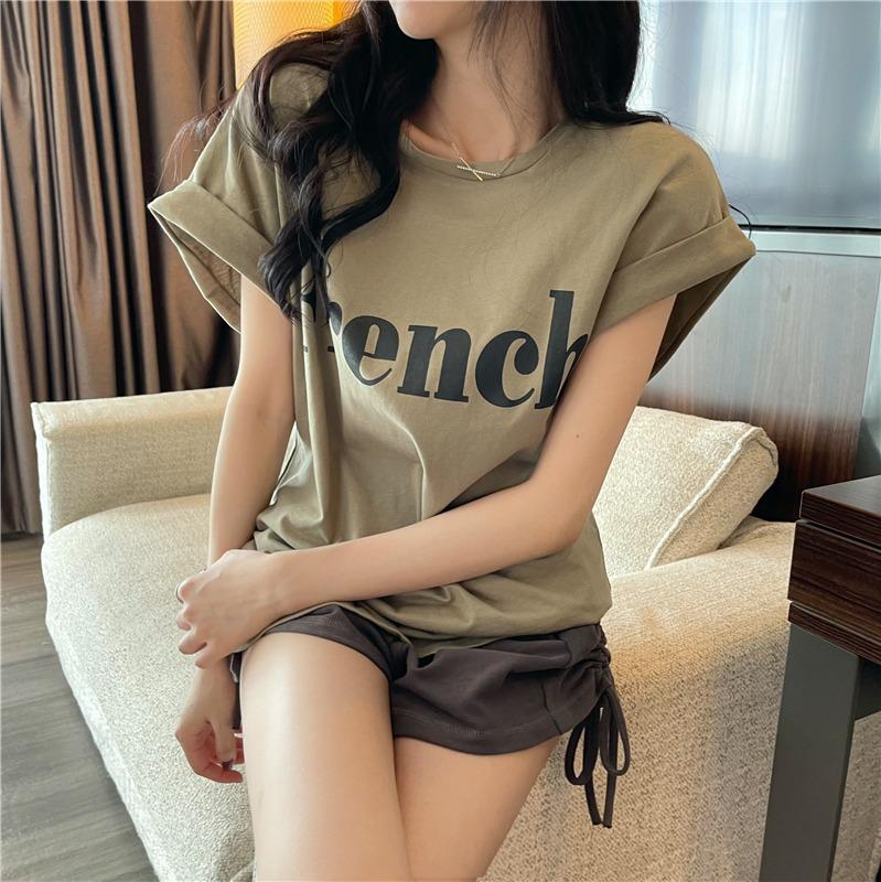 2025 Trendy Slim Drop Shoulder Sweet Cool Short-Sleeve Loose Women's Summer Top